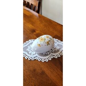 Vintage Porcelain Egg Trinket Box Yellow Floral Painted Keepsake